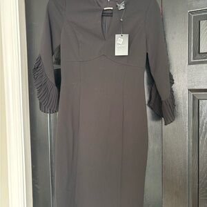 DKNY Black Pleated Sleeve Dress